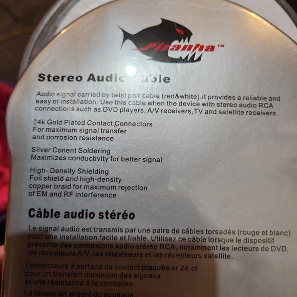 Piranha 6' Stereo Audio Cable High Performance PR-F001 24k Gold - Picture 4 of 5